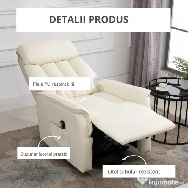 Fotoliu de Relaxare HOMCOM cu Ridicare Electrică, Reclinabil, cu Suport pentru Picioare, Telecomandă | Aosom Romania