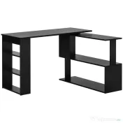 HOMCOM Birou Colțar cu Blat Rotativ la 360° și 5 Rafturi, 120x110x74,5 cm, Negru
