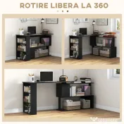 HOMCOM Birou Colțar cu Blat Rotativ la 360° și 5 Rafturi, 120x110x74,5 cm, Negru