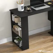 HOMCOM Birou Colțar cu Blat Rotativ la 360° și 5 Rafturi, 120x110x74,5 cm, Negru