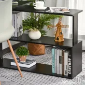 HOMCOM Birou Colțar cu Blat Rotativ la 360° și 5 Rafturi, 120x110x74,5 cm, Negru