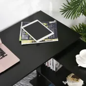 HOMCOM Birou Colțar cu Blat Rotativ la 360° și 5 Rafturi, 120x110x74,5 cm, Negru