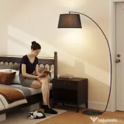 HOMCOM Lampa de Podea tip Arc cu Abajur din Tesatura Comutator cu Pedala Negru 