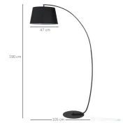 HOMCOM Lampa de Podea tip Arc cu Abajur din Tesatura Comutator cu Pedala Negru 