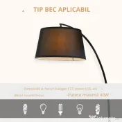 HOMCOM Lampa de Podea tip Arc cu Abajur din Tesatura Comutator cu Pedala Negru 