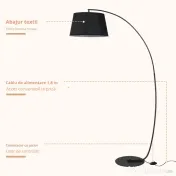 HOMCOM Lampa de Podea tip Arc cu Abajur din Tesatura Comutator cu Pedala Negru 