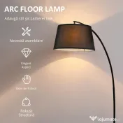 HOMCOM Lampa de Podea tip Arc cu Abajur din Tesatura Comutator cu Pedala Negru 