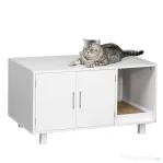 PawHut Mobilier din Lemn pentru Litiera Pisicilor, cu 2 Uși și Deschidere Laterală, 91x52x50,5 cm, Alb | Aosom Romania