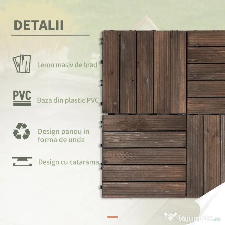 Outsunny dale exterior din lemn, 27 bucati, 30x30x2.5 cm maro | Aosom Romania