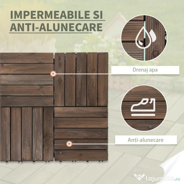 Outsunny dale exterior din lemn, 27 bucati, 30x30x2.5 cm maro | Aosom Romania