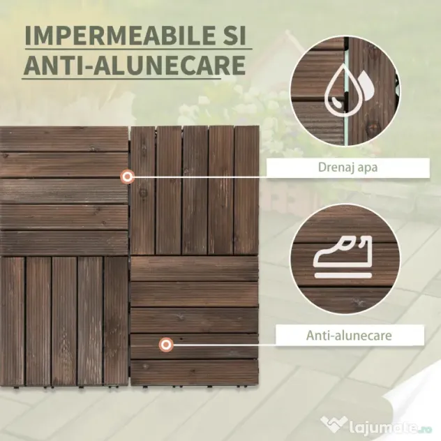 Outsunny dale exterior din lemn, 27 bucati, 30x30x2.5 cm maro | Aosom Romania