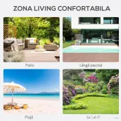Outsunny Set 2 sezlonguri si masuta cu blat din sticla, sezlong pentru gradina din material respirabil si metal, 59x169x66 cm, negru 