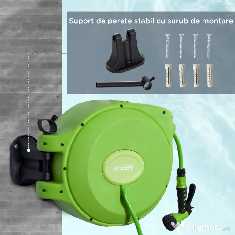 DURHAND Tambur Portabil montat pe Perete cu Derulare Automata cu Duza 20 Metri