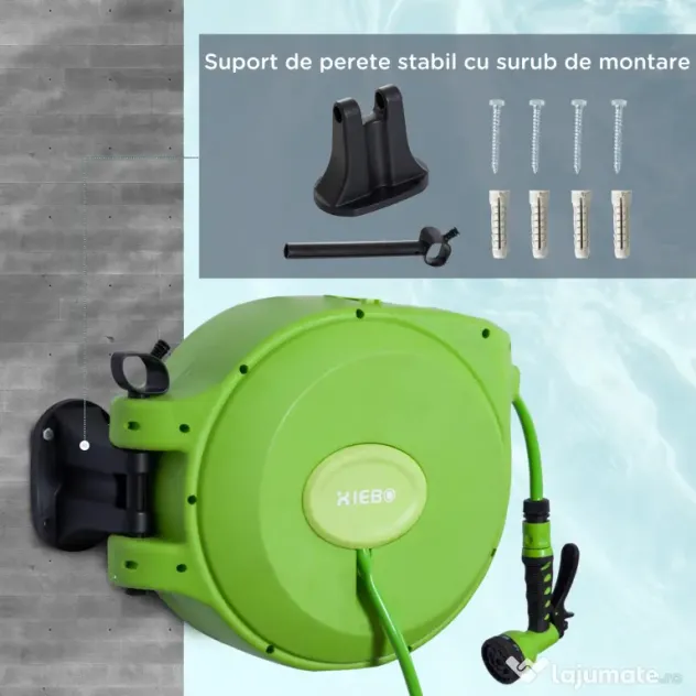 DURHAND Tambur Portabil montat pe Perete cu Derulare Automata cu Duza 20 Metri