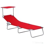 Outsunny Sezlong de exterior pliabil cu spătar reglabil, șezlong rabatabil cu baldachin pentru plajă, camping, drumeții, grădină
