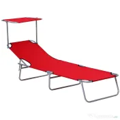 Outsunny Sezlong de Gradina cu Baldachin Reglabul, Sezlong pentru Plaja Pliabil Rabatabil pe 4 Niveluri, Rosu 