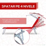 Outsunny Sezlong de Gradina cu Baldachin Reglabul, Sezlong pentru Plaja Pliabil Rabatabil pe 4 Niveluri, Rosu 