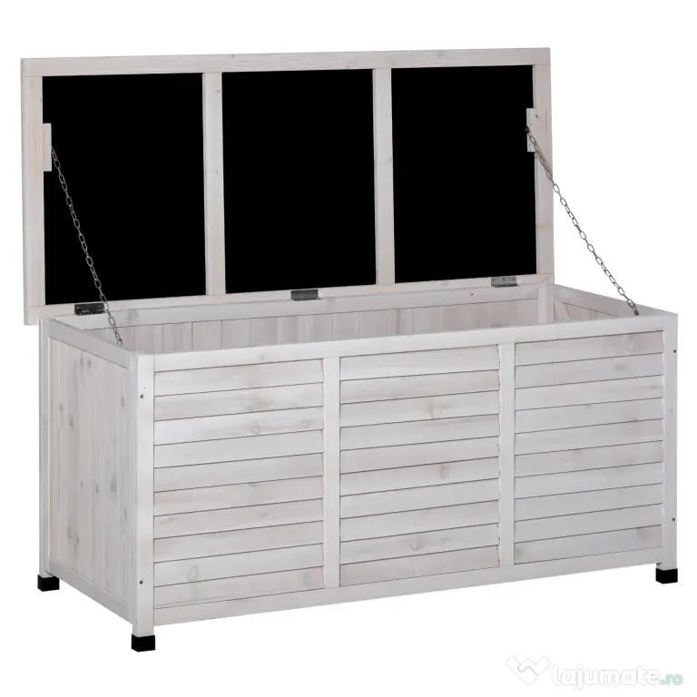 Outsunny Banca Gradina 127×56×60 cm – Lemn Alb cu Spatiu Depozitare