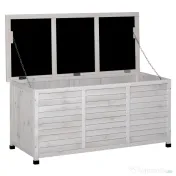 Outsunny Banca Gradina 127×56×60 cm – Lemn Alb cu Spatiu Depozitare 