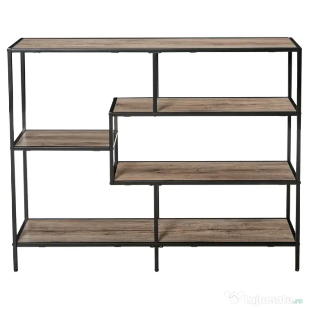 HOMCOM Raft Biblioteca din Lemn Culoare Stejar cu 5 Rafturi, Sistem Controlul Stabilitatii, Cadru din Metal Negru 120x32x95cm | Aosom Romania