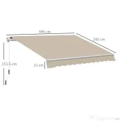 Outsunny Copertină Retractabilă pentru Terasă cu Manivelă Manuală, Rezistentă la Apă, Structură Metalică și Aluminiu, 4x2.5m, Bej | Aosom Romania
