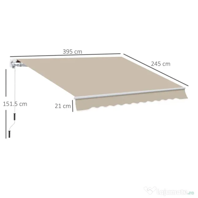 Outsunny Copertină Retractabilă pentru Terasă cu Manivelă Manuală, Rezistentă la Apă, Structură Metalică și Aluminiu, 4x2.5m, Bej | Aosom Romania