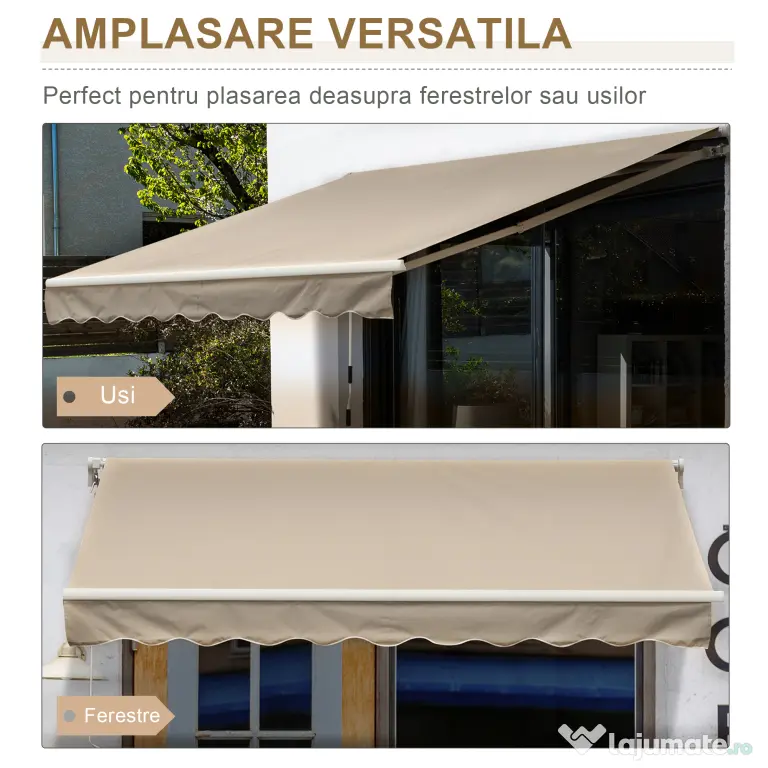 Outsunny Copertină Retractabilă pentru Terasă cu Manivelă Manuală, Rezistentă la Apă, Structură Metalică și Aluminiu, 4x2.5m, Bej | Aosom Romania