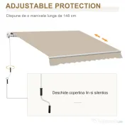 Outsunny Copertină Retractabilă pentru Terasă cu Manivelă Manuală, Rezistentă la Apă, Structură Metalică și Aluminiu, 4x2.5m, Bej | Aosom Romania