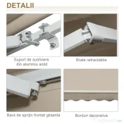 Outsunny Copertină Retractabilă pentru Terasă cu Manivelă Manuală, Rezistentă la Apă, Structură Metalică și Aluminiu, 4x2.5m, Bej | Aosom Romania