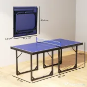 Masa de Ping Pong Pliabila, Multifuncitonala, cu Plasa din Otel si MDF, 182x91x76cm - Albastru HOMCOM | Aosom Romania 