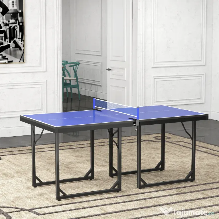 Masa de Ping Pong Pliabila, Multifuncitonala, cu Plasa din Otel si MDF, 182x91x76cm - Albastru HOMCOM | Aosom Romania