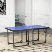 Masa de Ping Pong Pliabila, Multifuncitonala, cu Plasa din Otel si MDF, 182x91x76cm - Albastru HOMCOM | Aosom Romania 