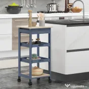 HOMCOM Carucior Bucatarie Sertar 2 Tavi Glisante Blat Fix Lemn Pin MDF 37x37x76cm Gri Stejar | Aosom Romania 