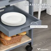HOMCOM Carucior Bucatarie Sertar 2 Tavi Glisante Blat Fix Lemn Pin MDF 37x37x76cm Gri Stejar | Aosom Romania 