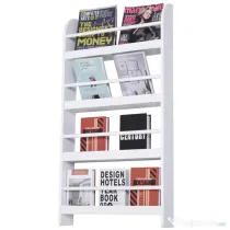 HOMCOM Etajeră de Perete cu 4 Rafturi, Librărie Suspendată din Lemn pentru Cărți, Raft Organizator Subțire, Alb, 59x12x113cm