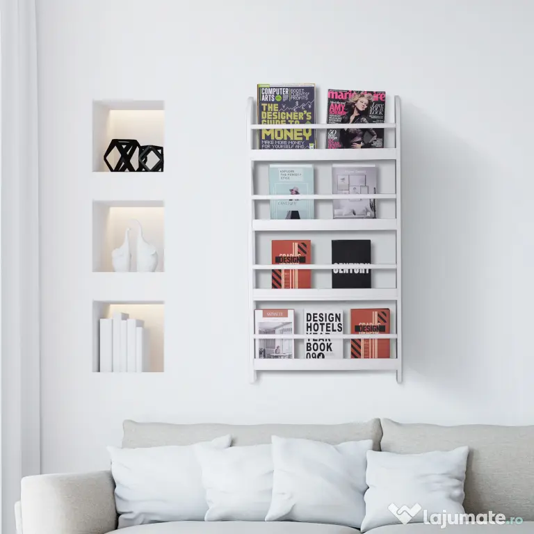 HOMCOM Etajeră de Perete Modernă cu 4 Rafturi din Lemn, Design Elegant pentru Living sau Birou, Alb, 59x12x113cm | Aosom Romania