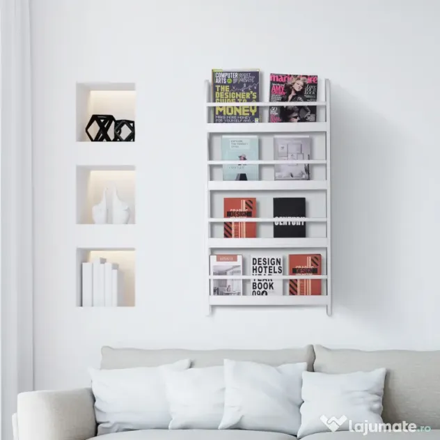 HOMCOM Etajeră de Perete Modernă cu 4 Rafturi din Lemn, Design Elegant pentru Living sau Birou, Alb, 59x12x113cm | Aosom Romania