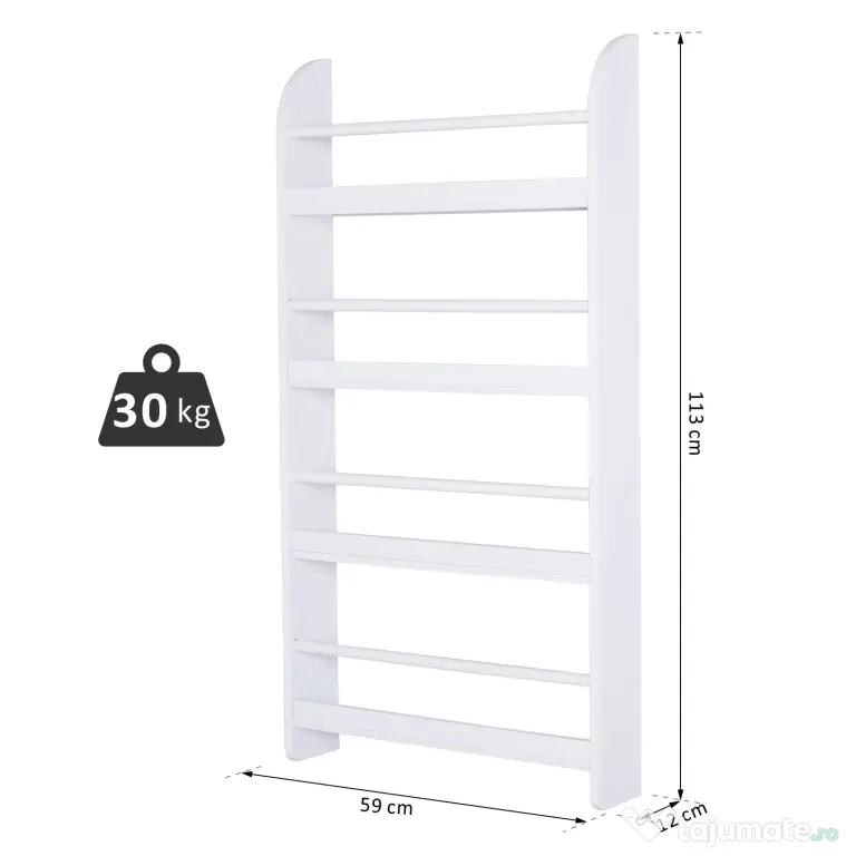 HOMCOM Etajeră de Perete Modernă cu 4 Rafturi din Lemn, Design Elegant pentru Living sau Birou, Alb, 59x12x113cm | Aosom Romania