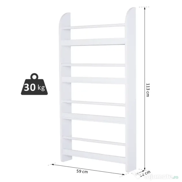 HOMCOM Etajeră de Perete Modernă cu 4 Rafturi din Lemn, Design Elegant pentru Living sau Birou, Alb, 59x12x113cm | Aosom Romania