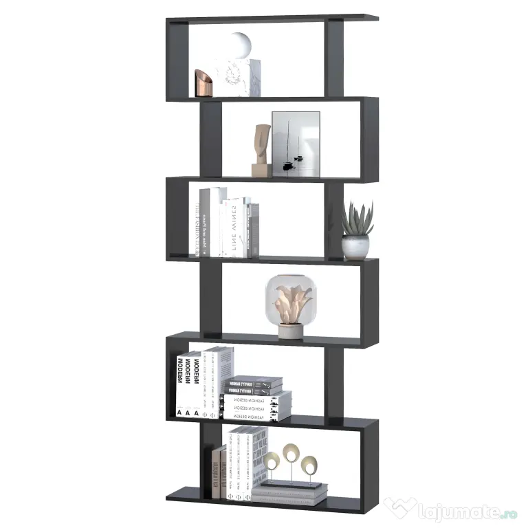 HOMCOM Bibliotecă din Lemn, Design Modern cu 6 Rafturi, 80x23x192 cm, Negru | Aosom Romania