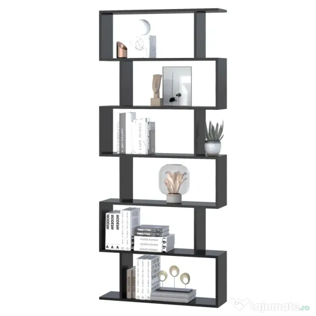 HOMCOM Bibliotecă din Lemn, Design Modern cu 6 Rafturi, 80x23x192 cm, Negru | Aosom Romania