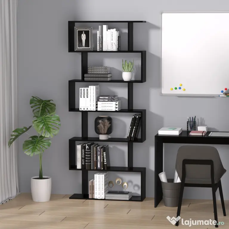 HOMCOM Bibliotecă din Lemn, Design Modern cu 6 Rafturi, 80x23x192 cm, Negru | Aosom Romania