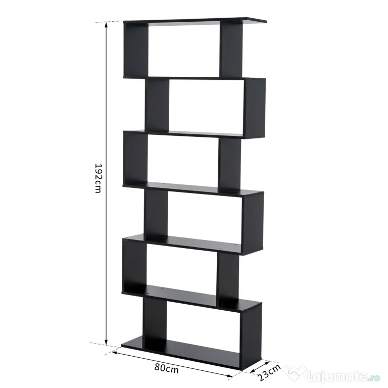 HOMCOM Bibliotecă din Lemn, Design Modern cu 6 Rafturi, 80x23x192 cm, Negru | Aosom Romania