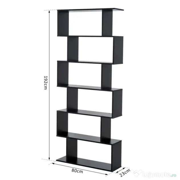 HOMCOM Bibliotecă din Lemn, Design Modern cu 6 Rafturi, 80x23x192 cm, Negru | Aosom Romania