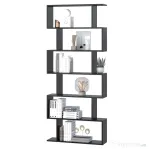 HOMCOM Bibliotecă din Lemn, Design Modern cu 6 Rafturi, 80x23x192 cm, Negru