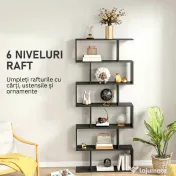 HOMCOM Bibliotecă din Lemn, Design Modern cu 6 Rafturi, 80x23x192 cm, Negru 