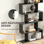 HOMCOM Bibliotecă din Lemn, Design Modern cu 6 Rafturi, 80x23x192 cm, Negru 