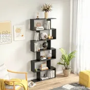 HOMCOM Bibliotecă din Lemn, Design Modern cu 6 Rafturi, 80x23x192 cm, Negru 