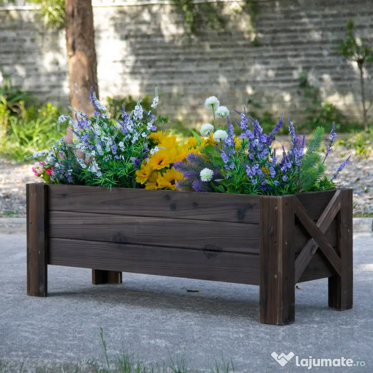 Outsunny Vas Ridicat din Lemn pentru Plante și Legume Capacitate 80 kg pentru Grădină | Aosom Romania
