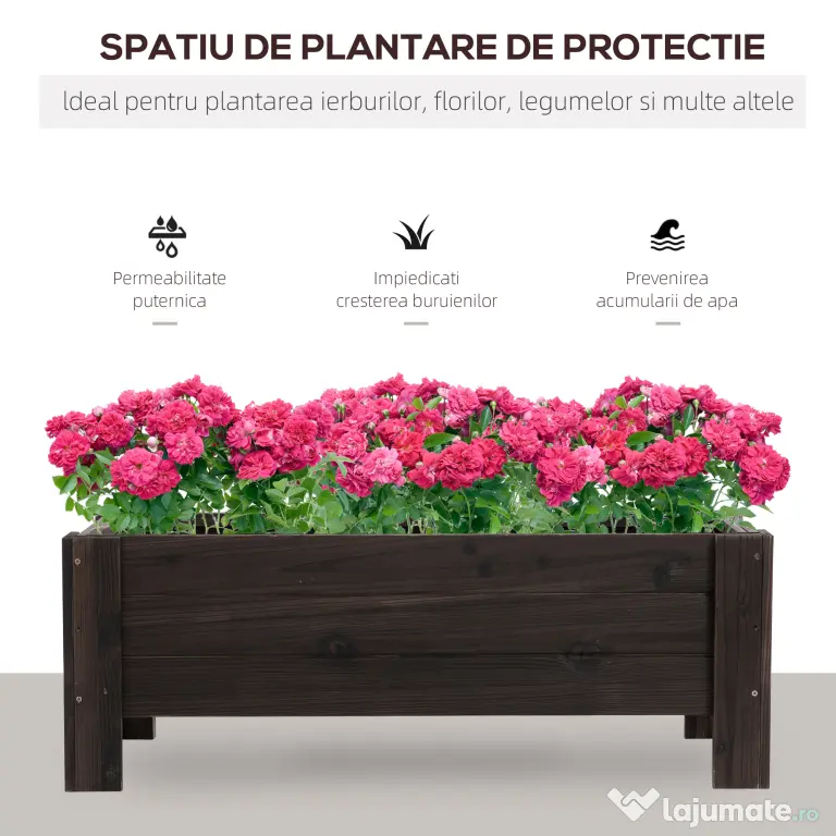 Outsunny Vas Ridicat din Lemn pentru Plante și Legume Capacitate 80 kg pentru Grădină | Aosom Romania